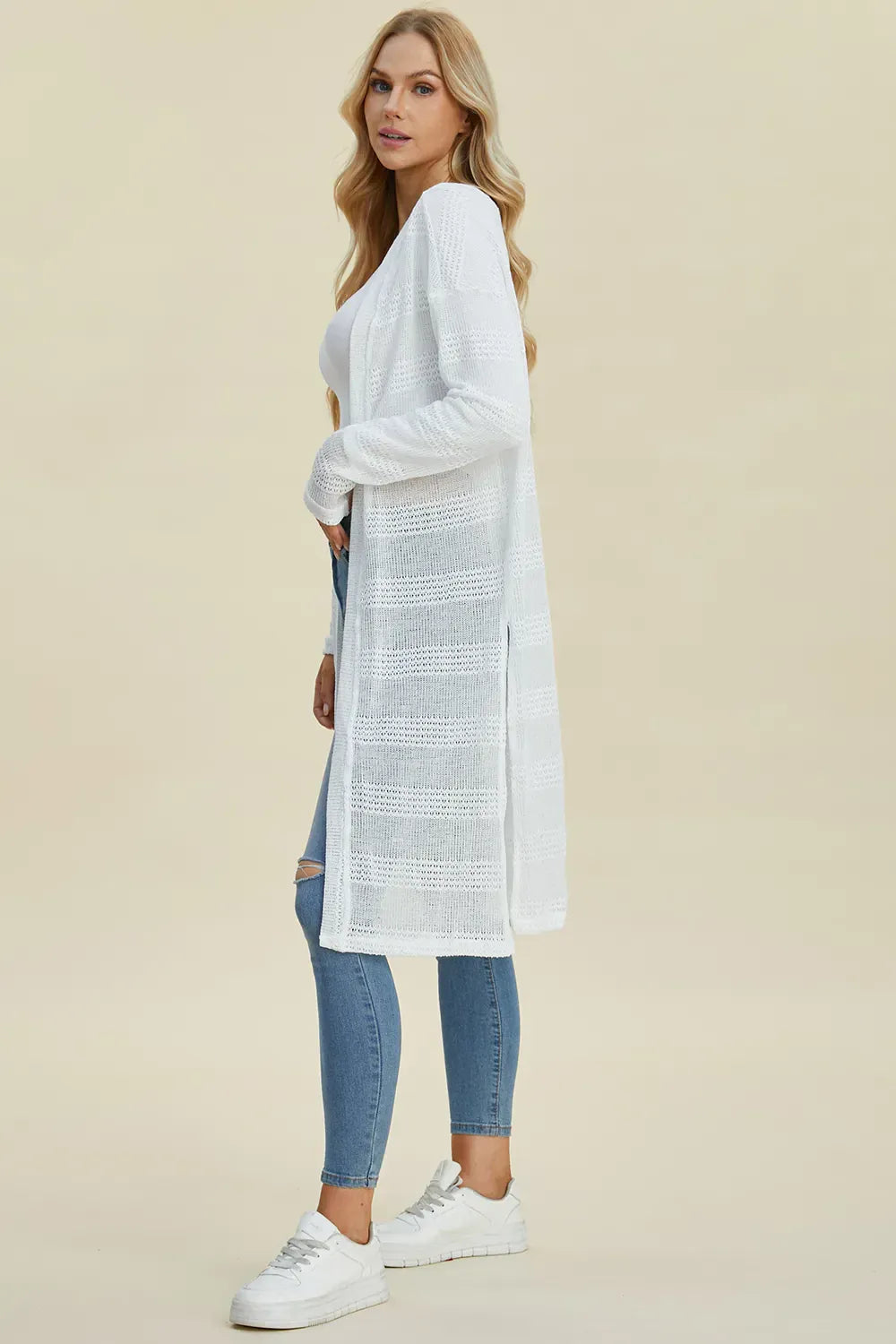 Double Take Full Size Open Front Longline Cardigan Double Take Full Size Open Front Longline Cardigan