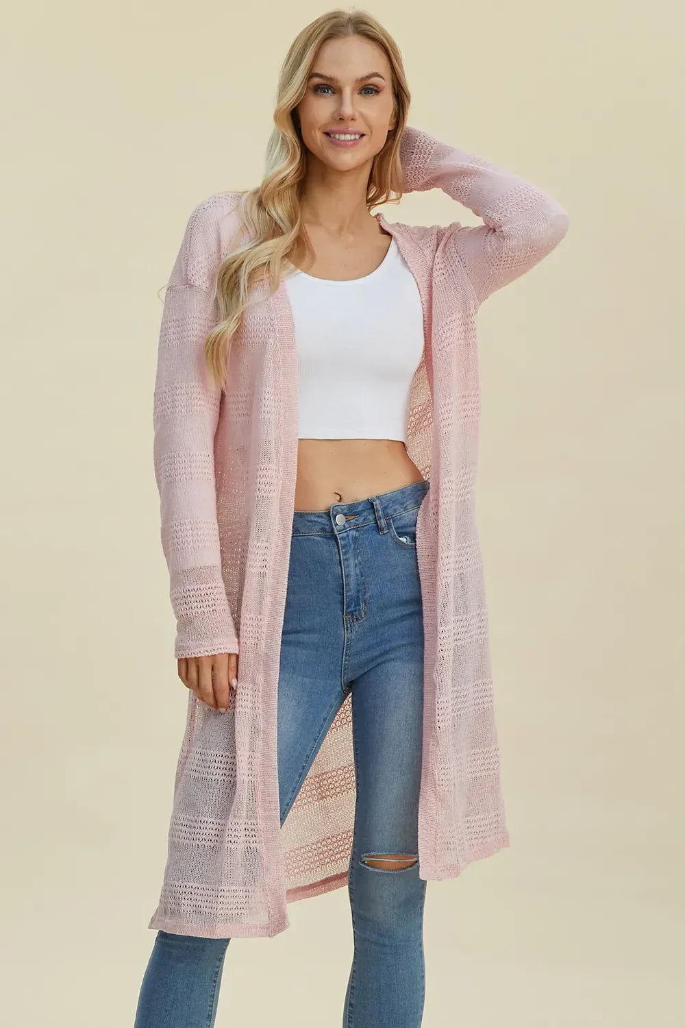 Double Take Full Size Open Front Longline Cardigan Double Take Full Size Open Front Longline Cardigan