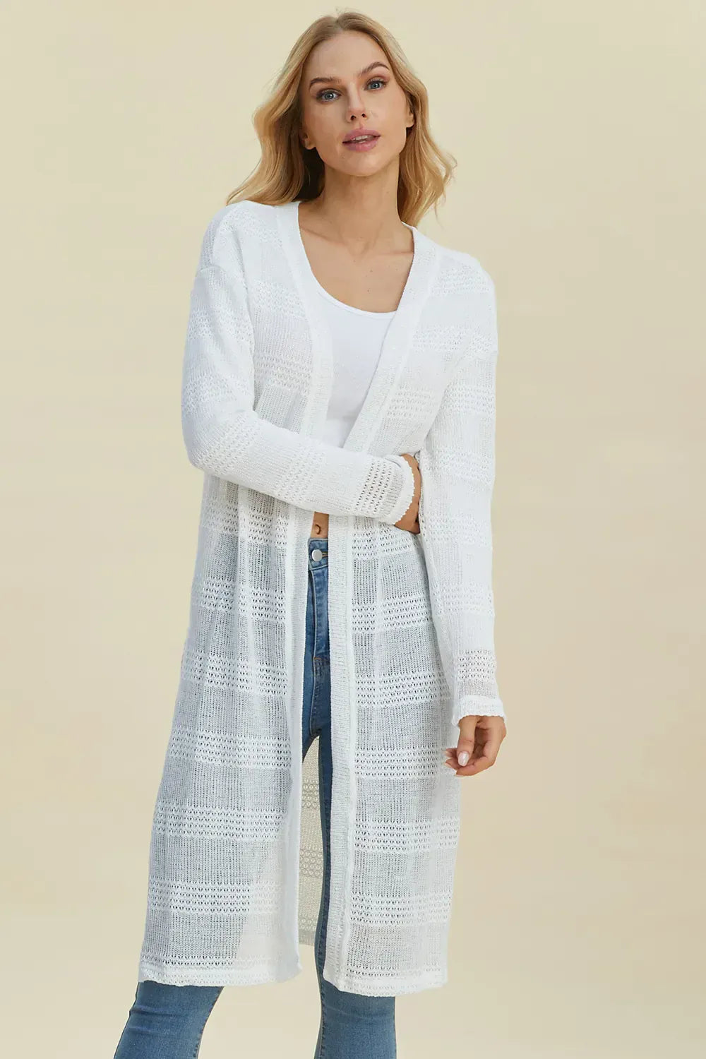 Double Take Full Size Open Front Longline Cardigan Double Take Full Size Open Front Longline Cardigan