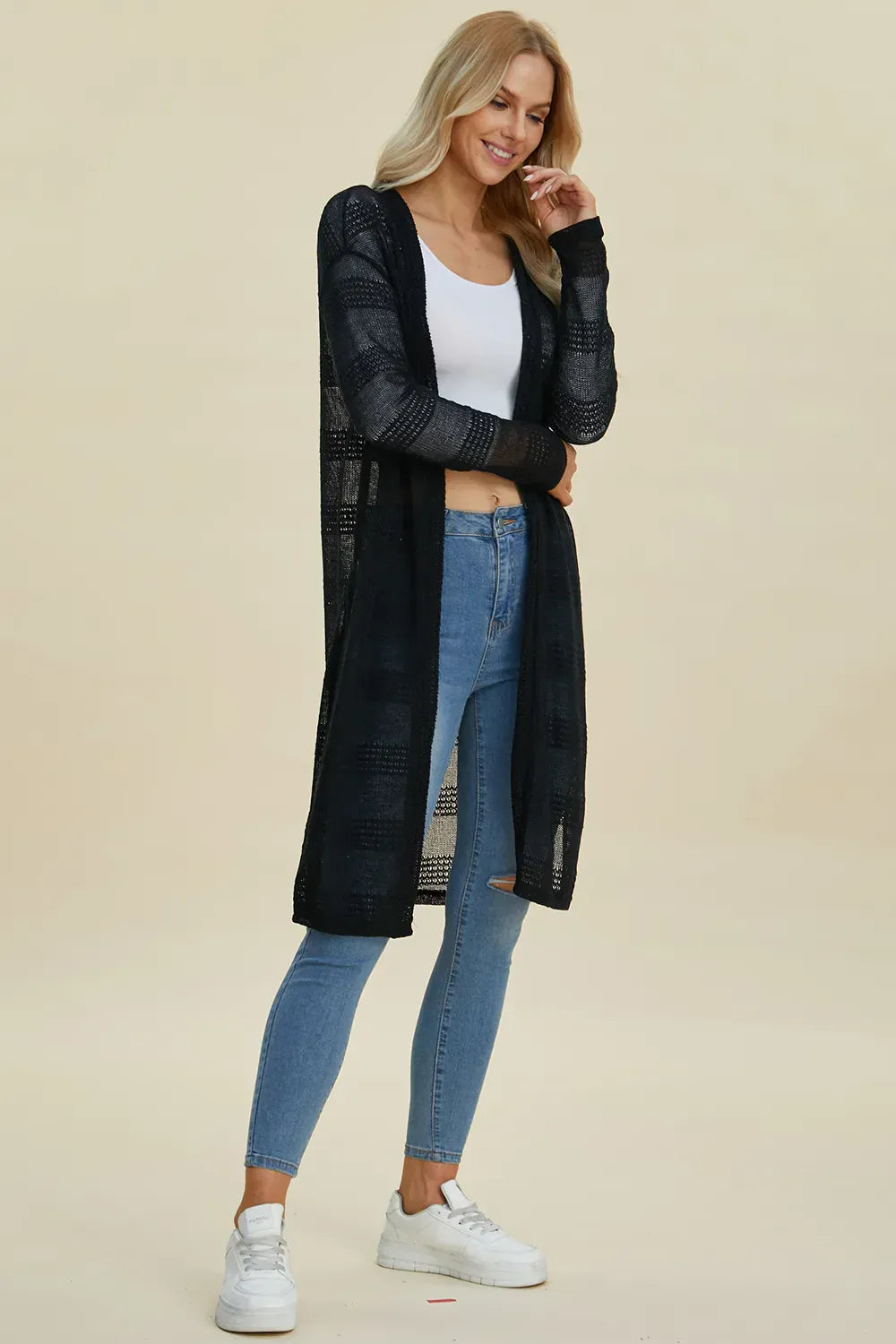 Double Take Full Size Open Front Longline Cardigan Double Take Full Size Open Front Longline Cardigan
