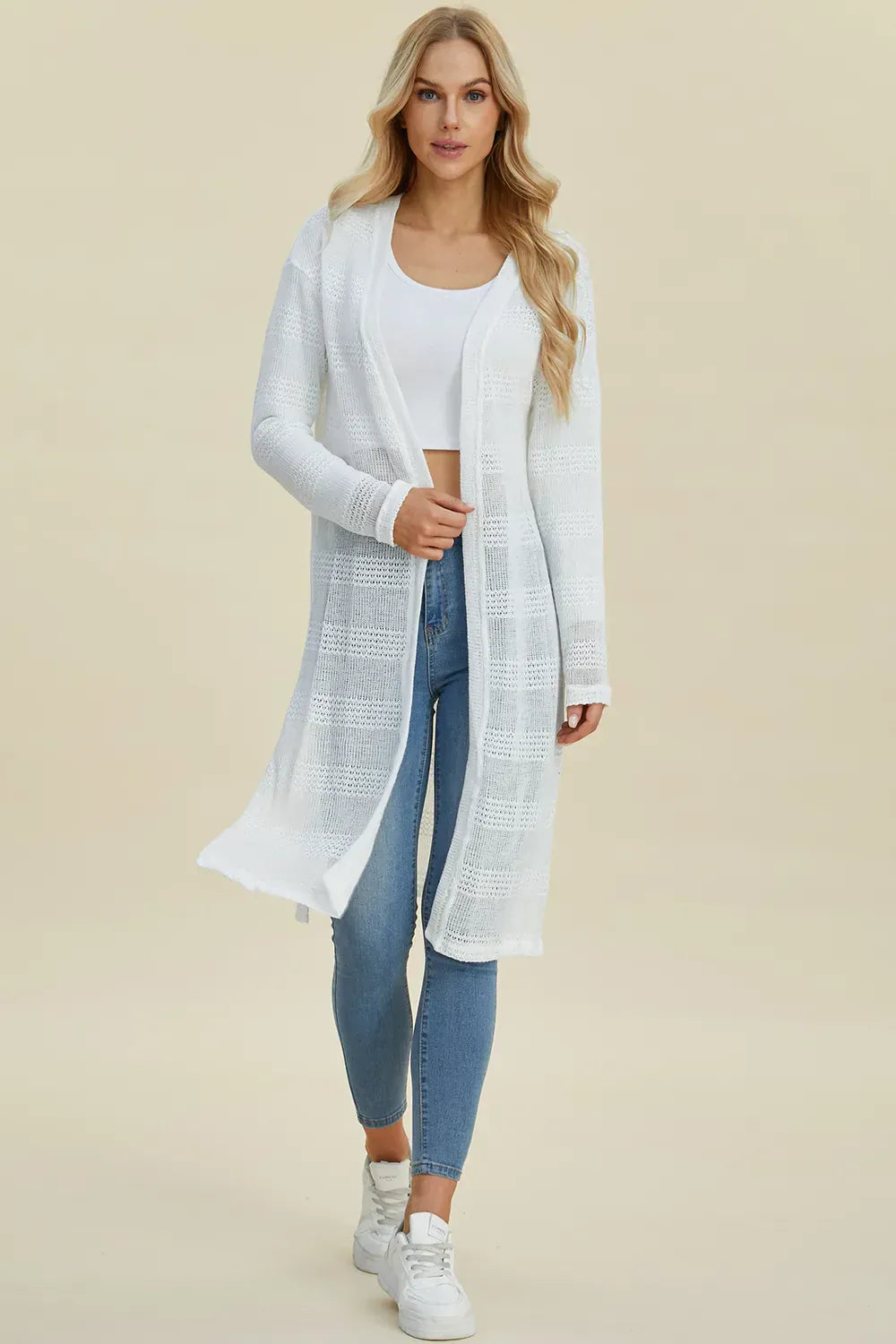 Double Take Full Size Open Front Longline Cardigan Double Take Full Size Open Front Longline Cardigan