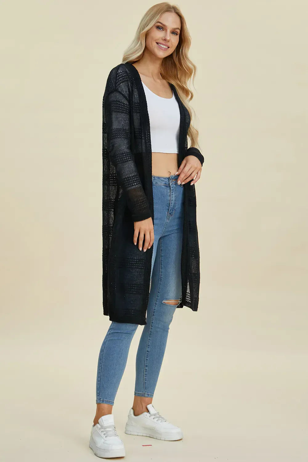 Double Take Full Size Open Front Longline Cardigan Double Take Full Size Open Front Longline Cardigan