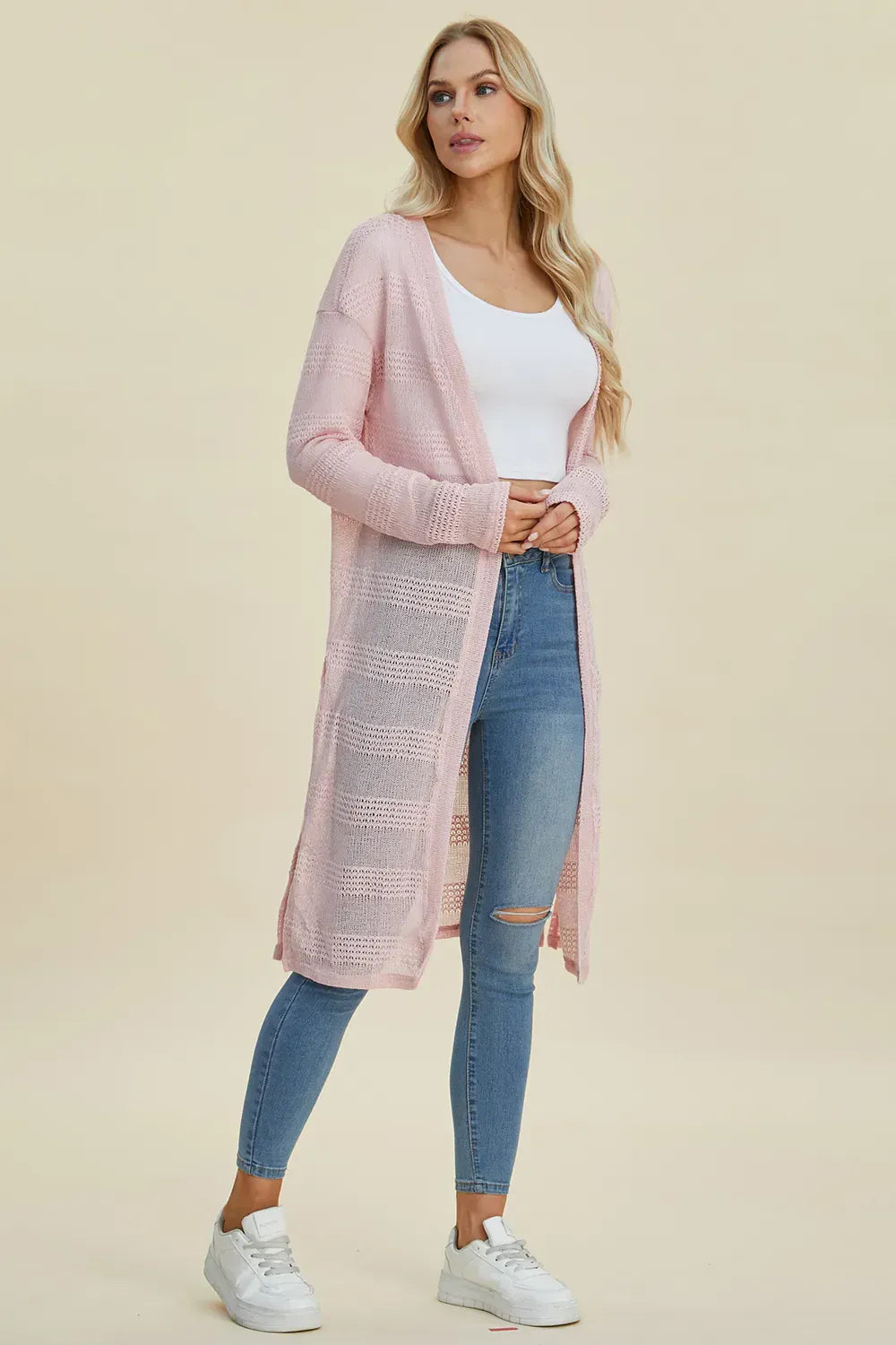 Double Take Full Size Open Front Longline Cardigan Double Take Full Size Open Front Longline Cardigan