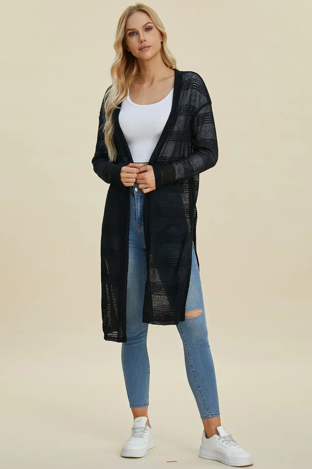 Double Take Full Size Open Front Longline Cardigan Double Take Full Size Open Front Longline Cardigan