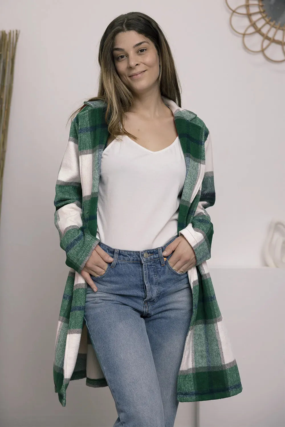 Double Take Full Size Plaid Button Up Lapel Collar Coat Double Take Full Size Plaid Button Up Lapel Collar Coat