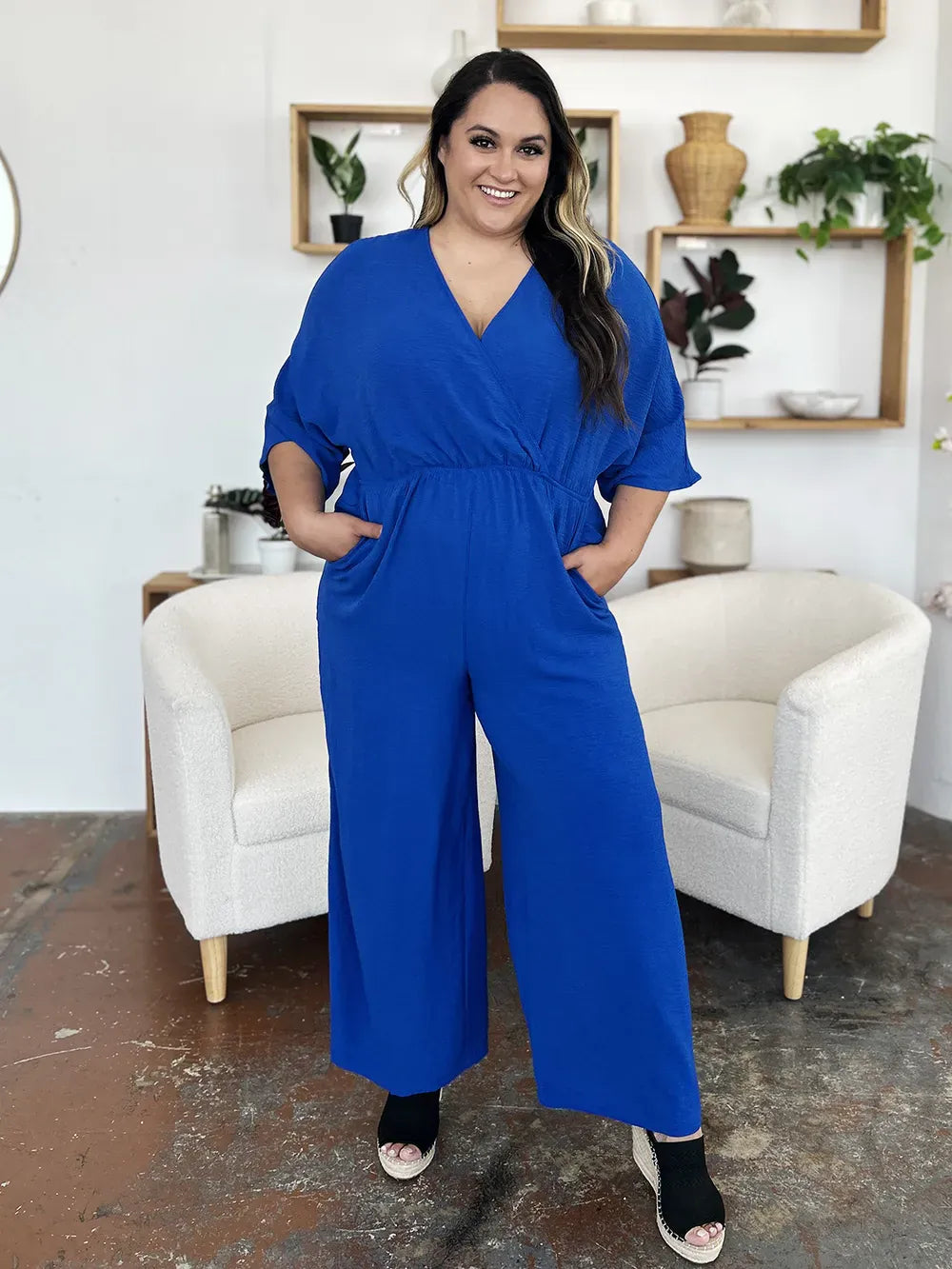 Double Take Full Size Surplice Wide Leg Jumpsuit with Pockets Double Take Full Size Surplice Wide Leg Jumpsuit with Pockets
