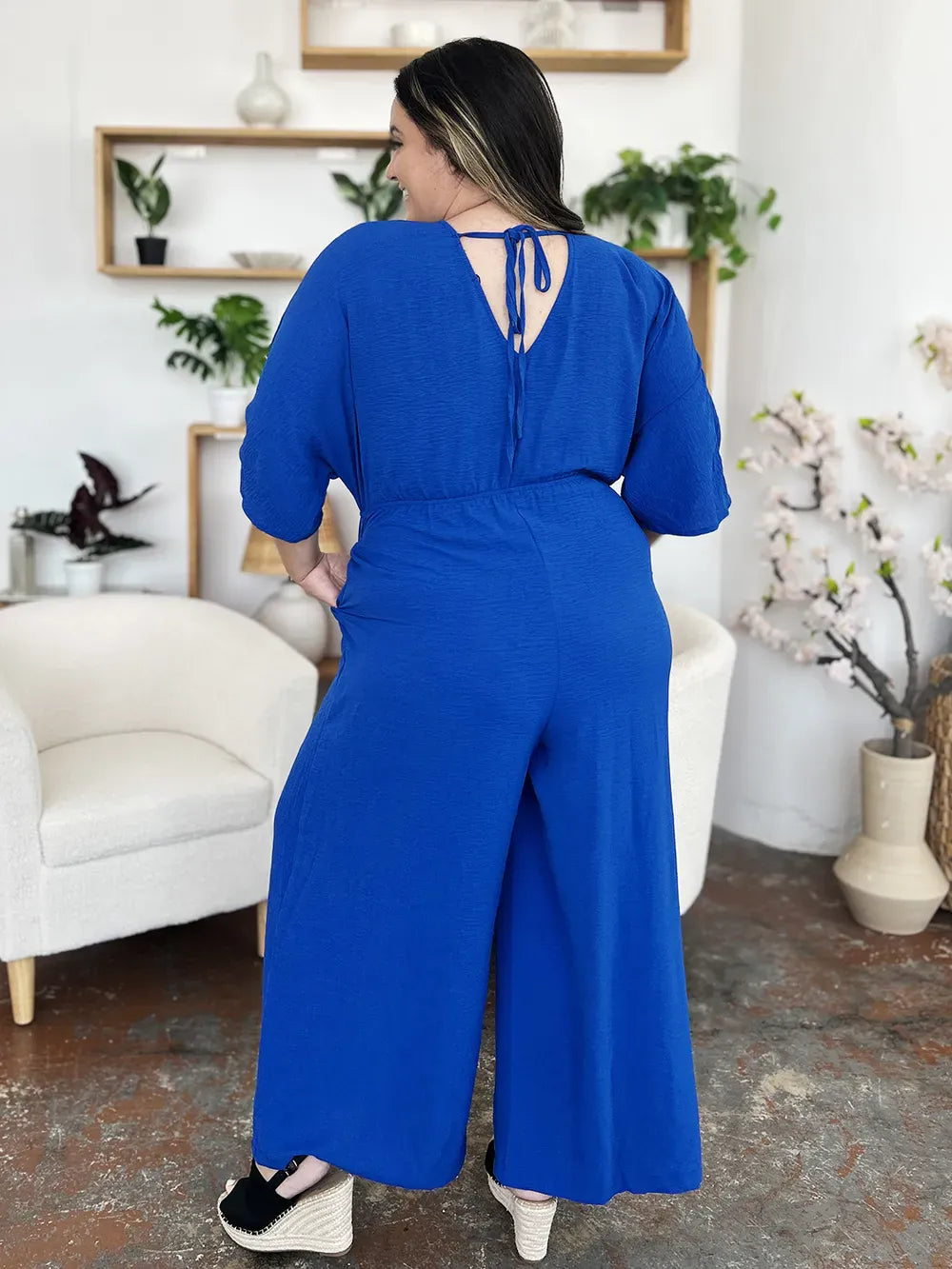 Double Take Full Size Surplice Wide Leg Jumpsuit with Pockets Double Take Full Size Surplice Wide Leg Jumpsuit with Pockets