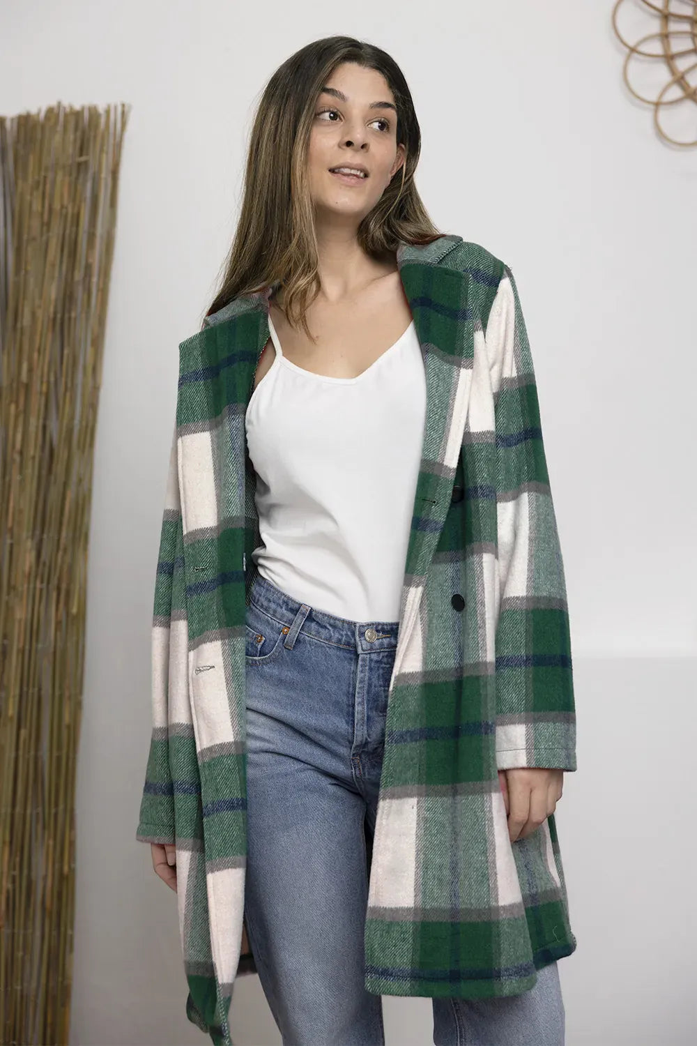 Green / S Double Take Full Size Plaid Button Up Lapel Collar Coat Double Take Full Size Plaid Button Up Lapel Collar Coat 100100513059001 100100513059001