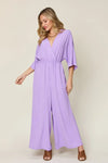 Lavender / S Double Take Full Size Surplice Wide Leg Jumpsuit with Pockets Double Take Full Size Surplice Wide Leg Jumpsuit with Pockets 100100969191385 100100969191385