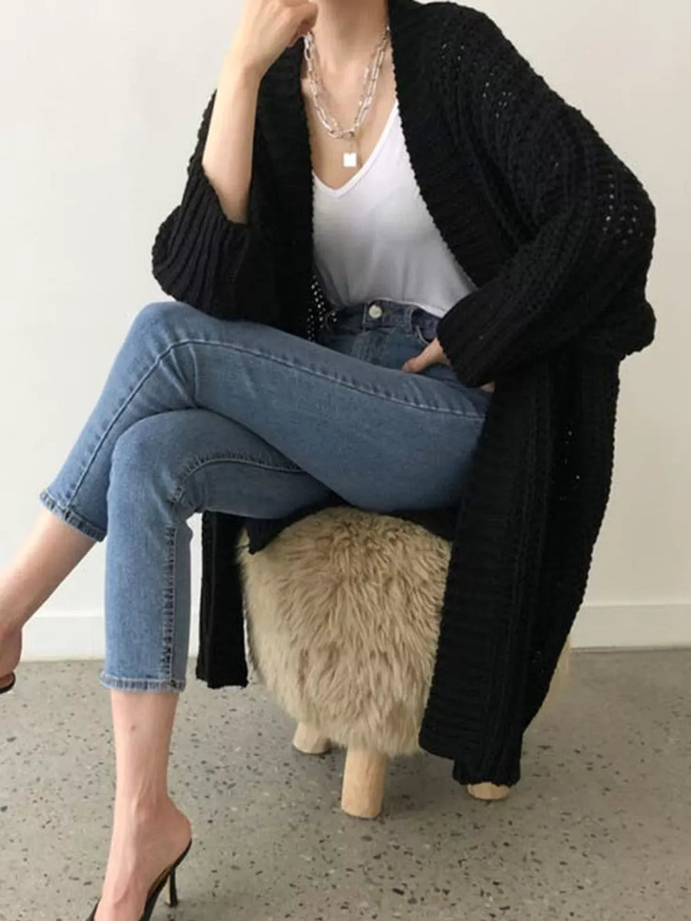 Outerwear Black / S Chunky Knit Open Front Cardigan Chunky Knit Open Front Cardigan 100100185419119 100100185419119