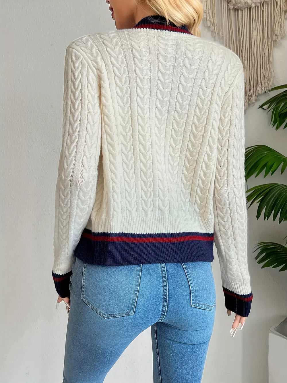 Outerwear Contrast Trim Cable Knit Cardigan Contrast Trim Cable Knit Cardigan