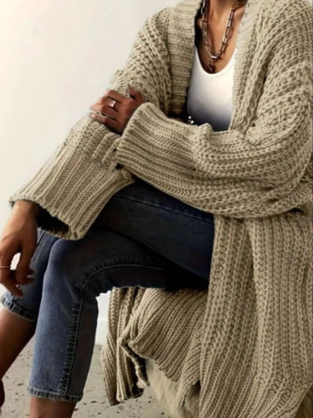 Outerwear Khaki / S Chunky Knit Open Front Cardigan Chunky Knit Open Front Cardigan 100100185418802 100100185418802