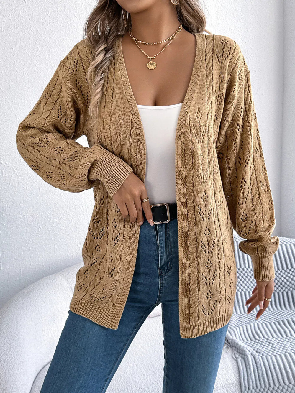 Outerwear Openwork Open Front Long Sleeve Cardigan Openwork Open Front Long Sleeve Cardigan
