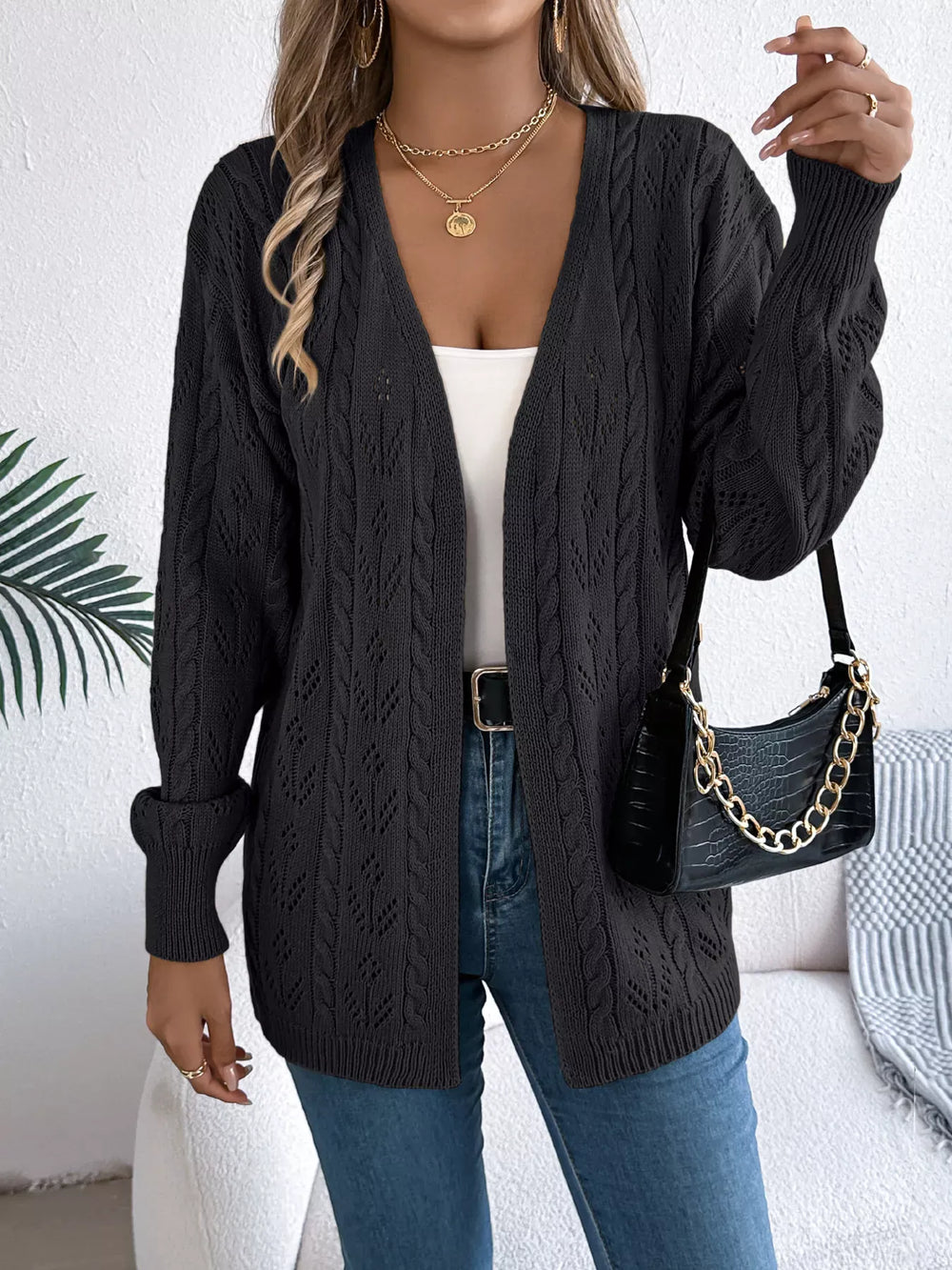 Outerwear Openwork Open Front Long Sleeve Cardigan Openwork Open Front Long Sleeve Cardigan