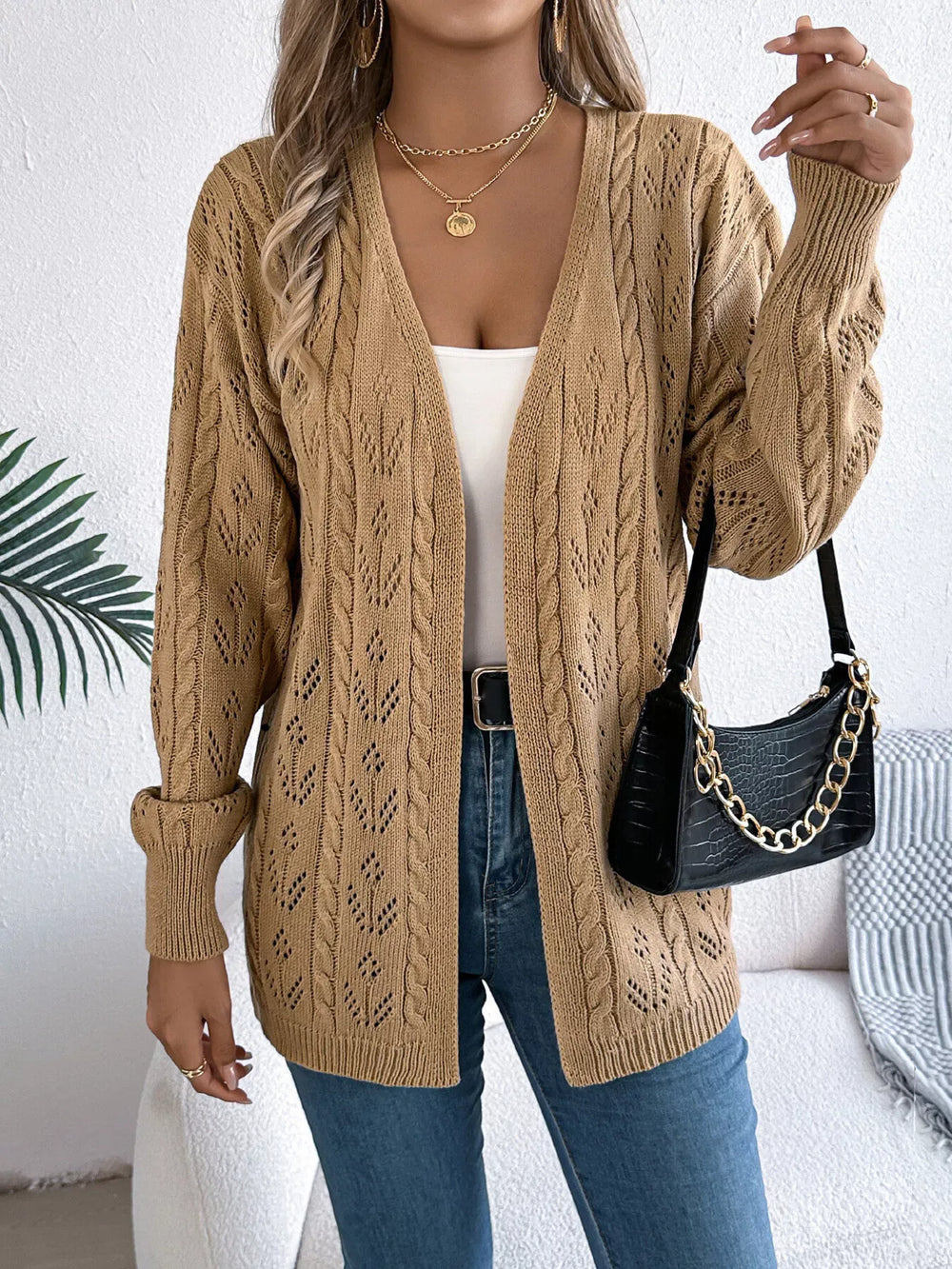 Outerwear Openwork Open Front Long Sleeve Cardigan Openwork Open Front Long Sleeve Cardigan