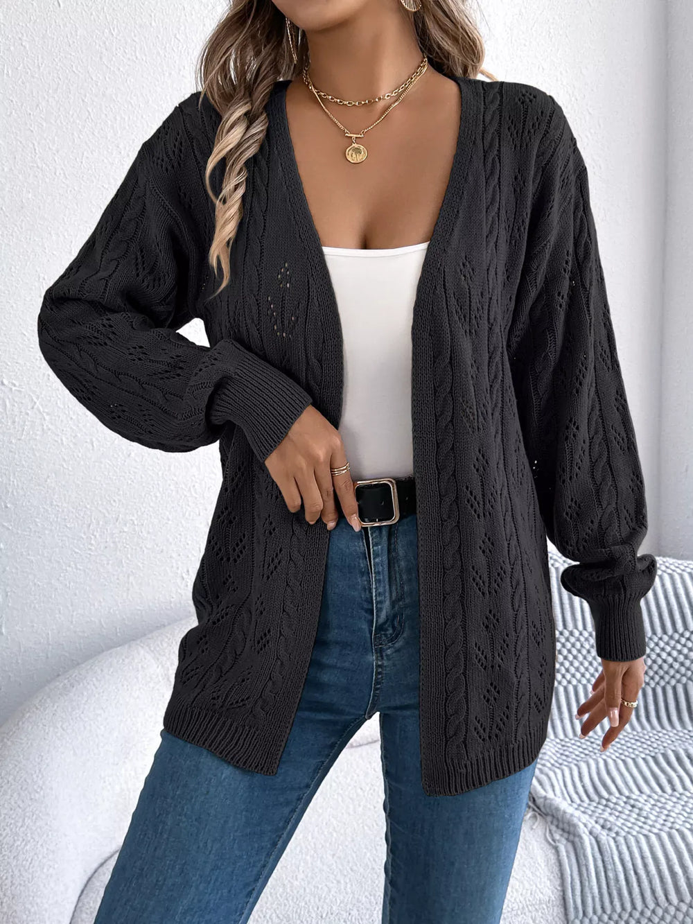 Outerwear Openwork Open Front Long Sleeve Cardigan Openwork Open Front Long Sleeve Cardigan