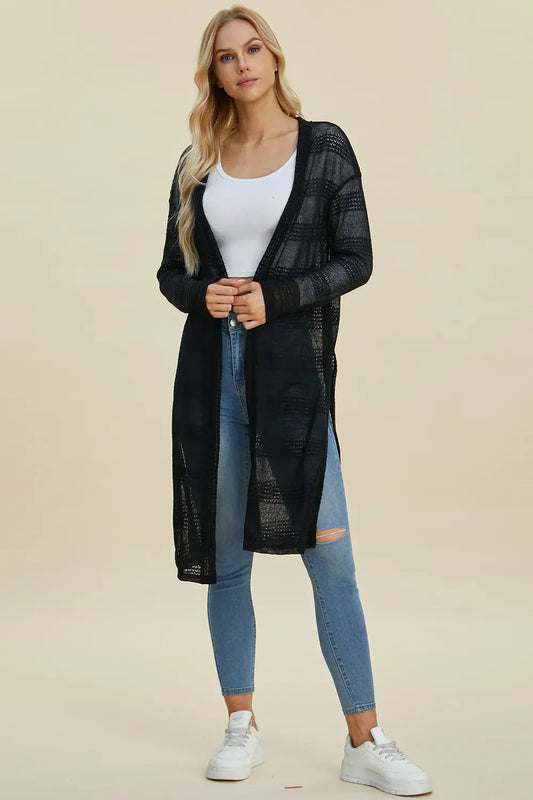 Double Take Full Size Open Front Longline Cardigan Double Take Full Size Open Front Longline Cardigan