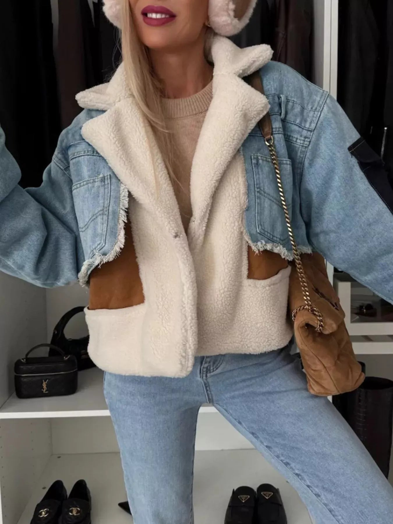 Jeans & Denim Light Blue / S Raw Hem Sherpa Lined Denim Jacket Raw Hem Sherpa Lined Denim Jacket 100100650195714 100100650195714