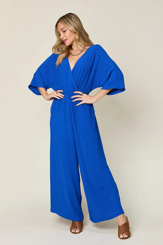 Royal  Blue / M Double Take Full Size Surplice Wide Leg Jumpsuit with Pockets Double Take Full Size Surplice Wide Leg Jumpsuit with Pockets 100100969193214 100100969193214